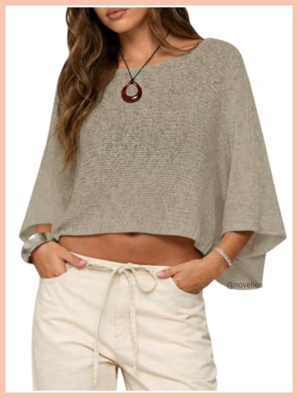 Crochet Cover Up Batwing Sleeve Crop Top Sheer Knit Poncho Lightweight Summer